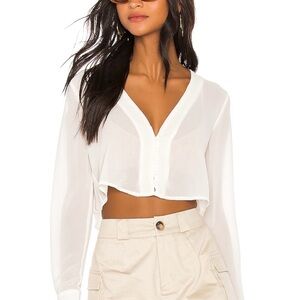 REVOLVE White V-Neck Cropped Button-Front Top
